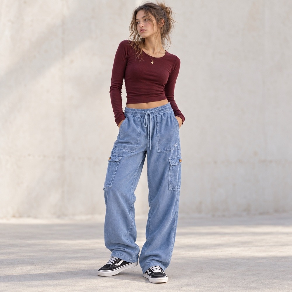 Roxy Precious Corduroy Cargo Pants XS Infinity Blue Soft Grunge Skater Gorpcore